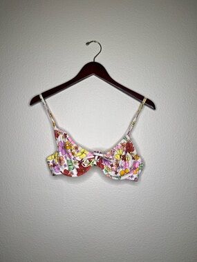California Waves White Floral Tie-Front Juniors Bikini Top *NO PAD INSERTS